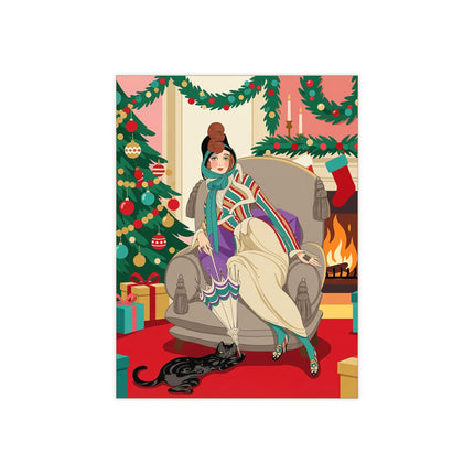 🔥🐈‍⬛ The Lady Of The Christmas Hearth Ceramic Tile – Art Deco Holiday Warmth