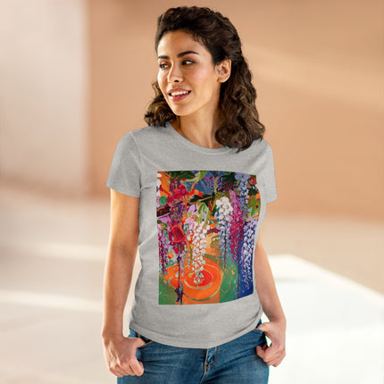 Women's Golden Wisteria Print Midweight Cotton Tee