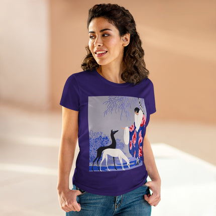 🦌🌸 The Lady Of The Graceful Deer Cotton Tee – Art Deco Garden Elegance