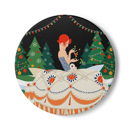 🎄✨ The Christmas Candlelight Belle Ceramic Coaster – Art Deco Holiday Fantasy