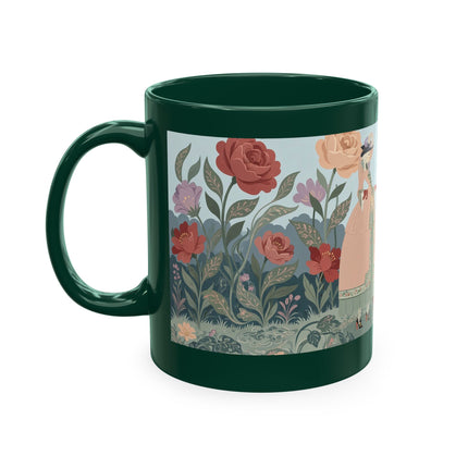 🐈🥾 The Lady & Puss In Boots In The Flower Garden Ceramic Mug – Art Deco Storybook Whimsy