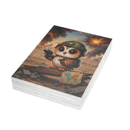 🦉💥 The Little Battlefield Scout Greeting Card – Whimsical Animal Adventure