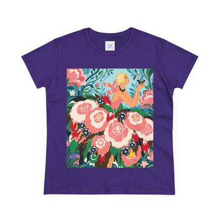 🌸🐦 The Girl Of The Little Birds Cotton Tee – Art Deco Floral Whimsy