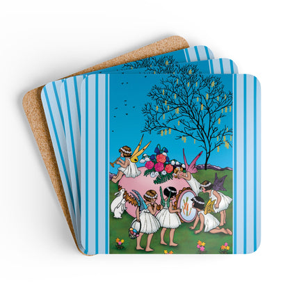 Enchanted Easter Gathering Corkwood Coaster Set