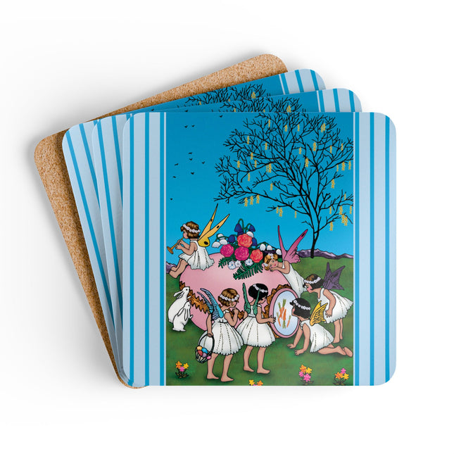 Enchanted Easter Gathering Corkwood Coaster Set