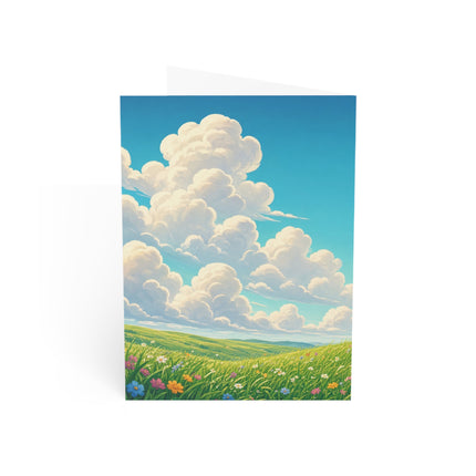 🐉🌼 The Dragon Kite Meadow Kitten Greeting Card – Whimsical Floral Adventure