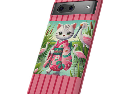 Geisha Kitten Strolls Among the Spoonbills Phone Cases