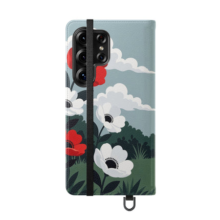 🌺🎩 The Ladies Of The Scarlet Garden Flip Case – Art Deco Floral Adventure