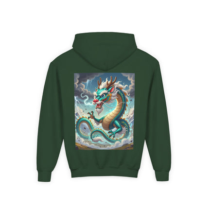 Tibetan Dragon in Battle Youth Hooded Sweatshirt – Power, Motion & Mythic Energy