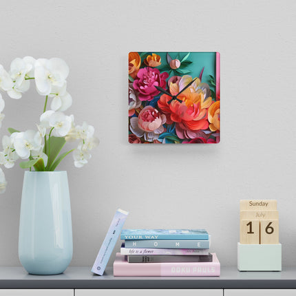Peonies in Full Bloom Acrylic Wall Clock, Round and Square