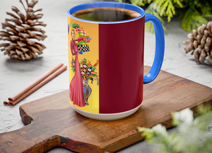 Elegant Holiday Woman with Gifts Colorful Mugs (11oz, 15oz)