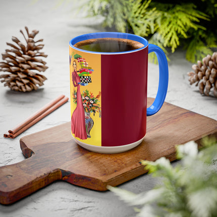 Elegant Holiday Woman with Gifts Colorful Mugs (11oz, 15oz)