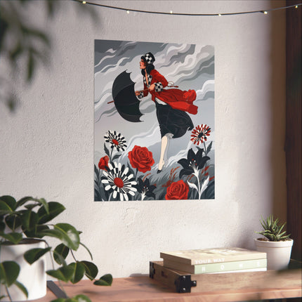 ☂️🌹 The Lady Of The Wild Wind Matte Vertical Poster – Art Deco Stormy Elegance