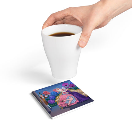 🌹💜 The Secret Embrace Ceramic Coaster – Art Deco Floral Romance
