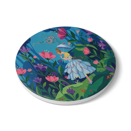 🌸☂️ A Stroll Through The Enchanted Forest Ceramic Coaster – Art Deco Floral Fantasy