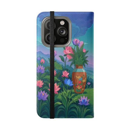 🌸🏔️ The Lady Of The Lotus Valley Flip Case – Art Deco Botanical Reverie