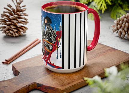 Elegant Winter Woman in Sleigh Colorful Mugs (11oz, 15oz)
