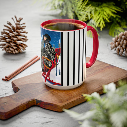 Elegant Winter Woman in Sleigh Colorful Mugs (11oz, 15oz)
