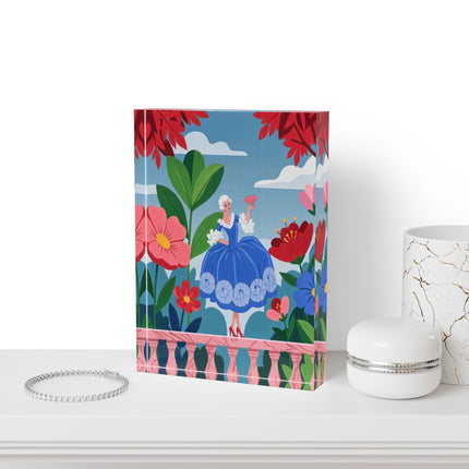 🌸🪭 The Lady Of The Grand Flower Terrace Acrylic Art Block – Art Deco Floral Elegance