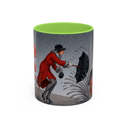 ☔🌹 The Scarlet Rainstorm Promenade Colorful Mug – Art Deco Motoring Elegance