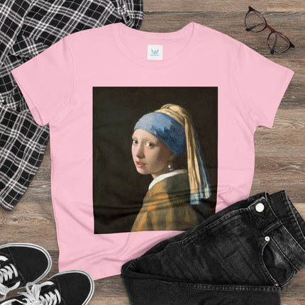 Girl with a Pearl Earring by Johannes Vermeer Women's Midweight Cotton Tee