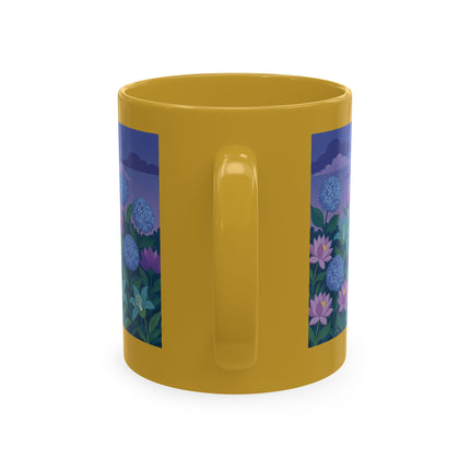 🧶☂️ The Lady Of The Garden Knitting Circle Ceramic Mug – Art Deco Floral Whimsy