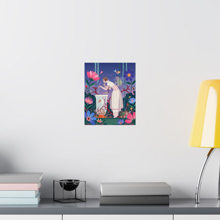 🐠🌸 The Lady Of The Enchanted Aquarium Matte Vertical Poster – Art Deco Underwater Whimsy