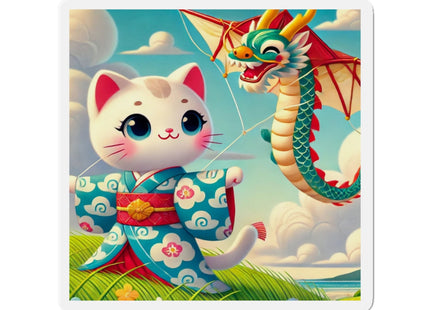 Geisha Kitten and the Dragon Kite Die-Cut Magnets (5 Sizes)