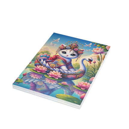 🪷🦢 The Lotus Swan Princess Kitten Greeting Card – Whimsical Garden Elegance