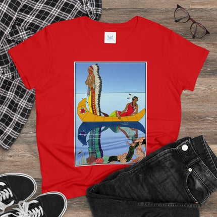 Le long du Missouri (Indian couple in a canoe on the Missouri River) by George Barbier Women's Midweight Cotton Tee