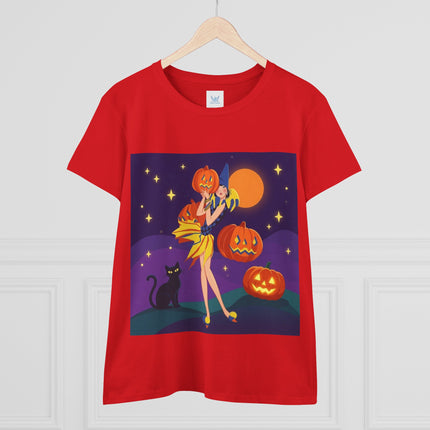🎃🕯️ Moonlit Pumpkin Masquerade Cotton Tee – Whimsical Halloween Charm