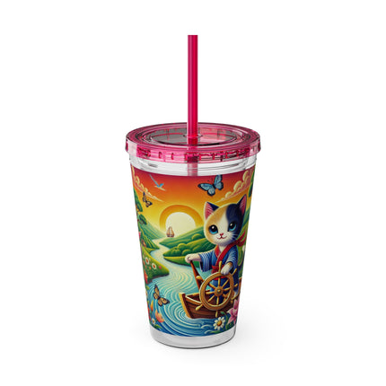 Sailor Kitten’s River Adventure Sunsplash Tumbler with Straw, 16oz