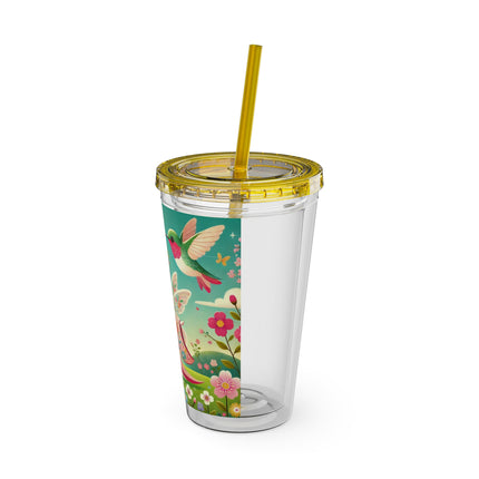 Geisha Fairy and the Hummingbird Blossom Sunsplash Tumbler with Straw, 16oz