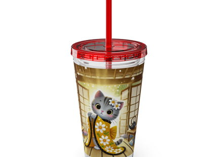 Playful Kitten in the Tea Room Sunsplash Tumbler with Straw, 16oz