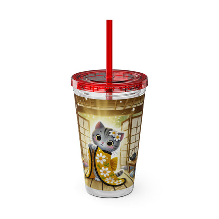 Playful Kitten in the Tea Room Sunsplash Tumbler with Straw, 16oz