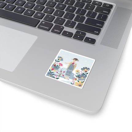 🌹❄️ The Lady Of The Winter Rose Garden Kiss-Cut Sticker – Art Deco Holiday Fantasy