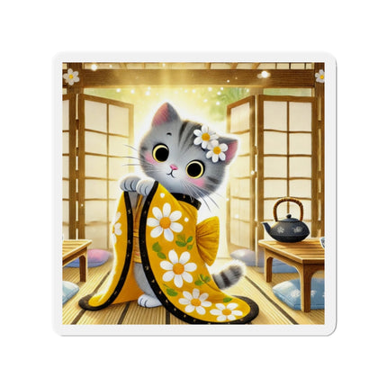 Playful Kitten in the Tea Room Die-Cut Magnets (5 Sizes)