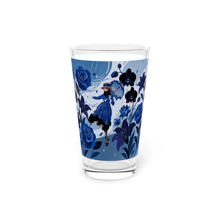 ☔💙 The Blue Rain Promenade Pint Glass – Art Deco Floral Fashion