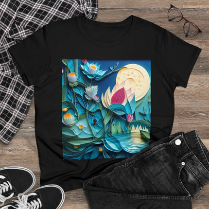 Ethereal Moonlit Lake Women's Midweight Cotton Tee