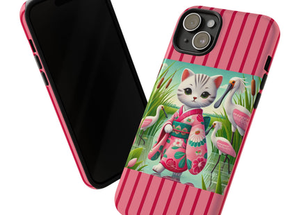 Geisha Kitten Strolls Among the Spoonbills Phone Cases