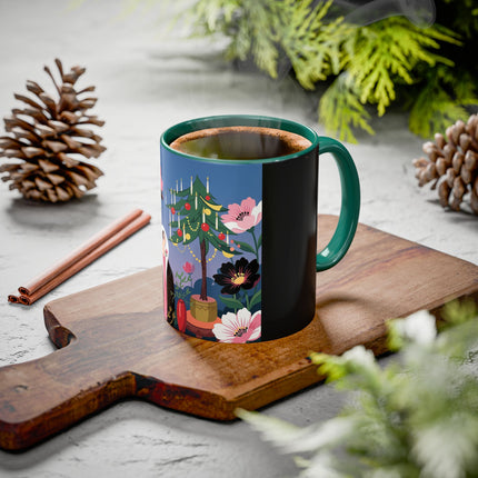 🌹🎄 The Lady Of The Candlelit Rose Tree Colorful Mug – Art Deco Christmas Garden