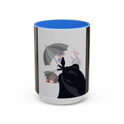 The Lady of Silver Umbrellas Colorful Mug (11oz, 15oz) – Art Deco Mystery, Elegant Fashion & Silver Dreamscape