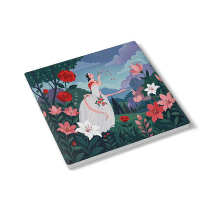 🌹💌 The Garden Of Blown Kisses Ceramic Coaster – Art Deco Floral Romance