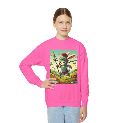 Rabbit Gladiator Youth Crewneck Sweatshirt – Courage, Adventure & Playful Charm