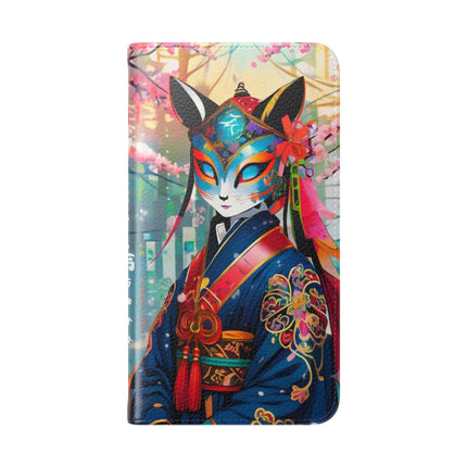🦊⚔️ Cyberpunk Samurai Maiden Flip Case – Neon Grace & Warrior Courage