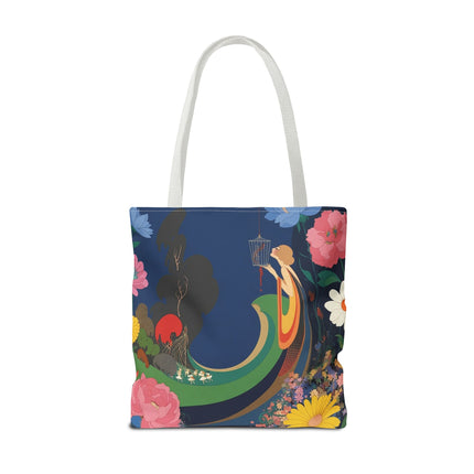 🌙🐦 The Lady Of The Moonlit Birdcage Tote Bag – Art Deco Floral Fantasy