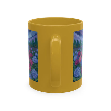 🦚🌸 The Lady & The Peacock On The Garden Steps Ceramic Mug – Art Deco Garden Elegance