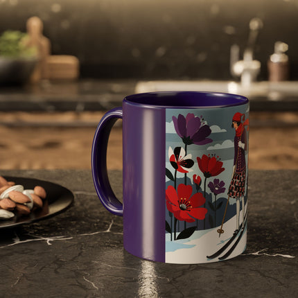 🎿❄️ The Winter Flower Skier Colorful Mug – Art Deco Alpine Fantasy
