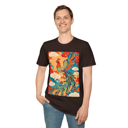 🐦🌞 The Celestial Phoenix Softstyle T-Shirt – Golden Clouds & Mythical Splendor