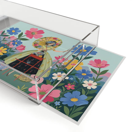 🌸🪞 The Floral Parasol Reflection Acrylic Serving Tray – Art Deco Garden Fantasy